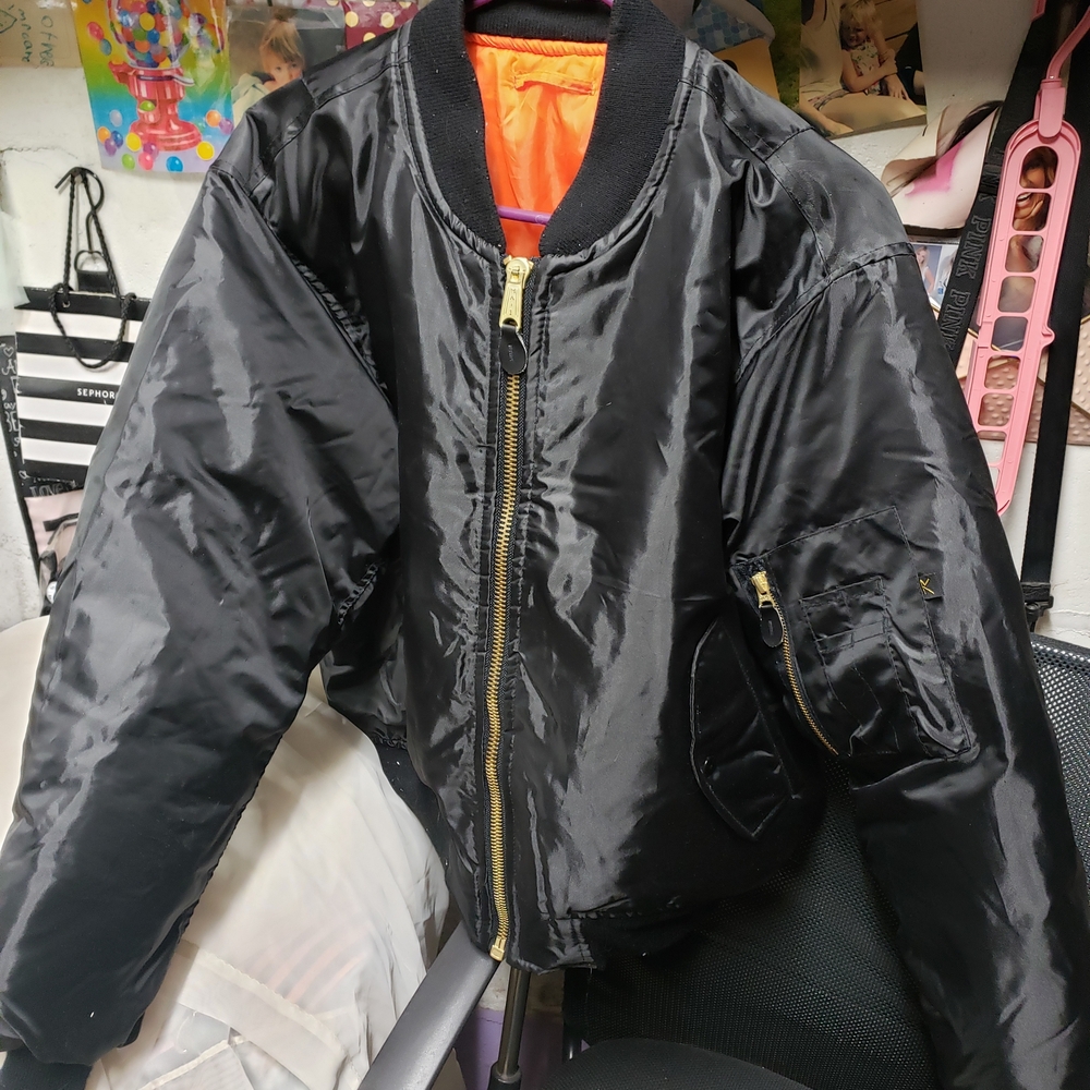Black Bomber Jacket with Orange Lining